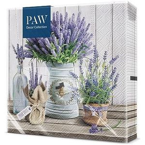 PAW - Papieren Servetten 3-laags (33 x 33 cm) I 20 Stuks I Gedrukt met Inkt op Waterbasis I Verjaardag Decoratie I Tafelversiering met Natuur, Dieren Motief I Kleur: Lavender in Bucket