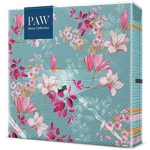PAW - Papieren Servetten 3-laags (33 x 33 cm) I 20 Stuks I Gedrukt met Inkt op Waterbasis I Verjaardag Decoratie I Tafelversiering met Natuur, Dieren Motief I Kleur: Magnolia