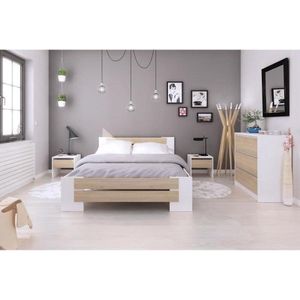 MAO Complete slaapkamer voor volwassenen - Eigentijds - Wit mat en eiken sonomadecor - B 140 x L 190 cm