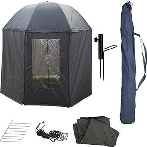 PHOENIX 91109 Visparaplu Ø250 cm Angel parasoltent met cape, paraplustandaard en haringen, bescherming tegen regen, wind, koud en uv-zon, 3 mannen en karperbagage + gratis etui, dark green, Klein