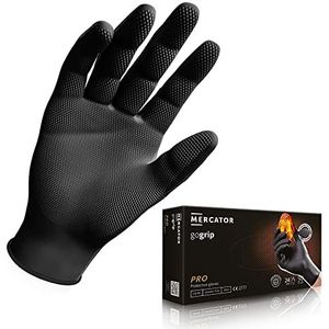 MERCATOR MEDICAL Mercator GoGrip Nitrilhandschoenen, zwart, poedervrije wegwerphandschoenen, maat L, 500 stuks, latexvrij, 2 x dikkere nitrilhandschoenen, diamantstructuur