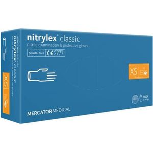 MERCATOR MEDICAL Nitril handschoenen, poedervrije wegwerphandschoenen NITRYLEX CLASSIC, maat: XS - 100 stuks, getextureerde vingertoppen, latexvrije wegwerphandschoenen, nitril handschoenen, blauw