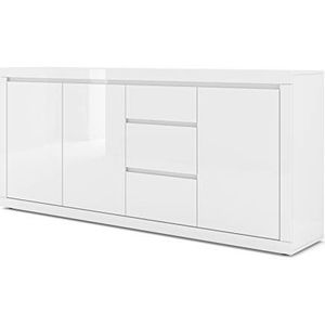 Commode Bello Bianco IV 195 cm dressoir highboard kast wit mat/wit hoogglans drie planken, drie laden Italiaans