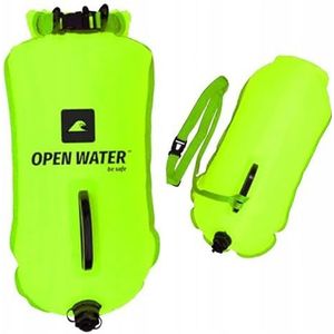 OPENWATER opblaasbare zwemboei XL - grote veiligheidsboei met opbergvak 28L neon groen