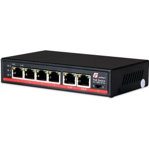 Getfort GF-106D-4P-65 Netwerkschakelaar Unmanaged Fast Ethernet (10/100) Power over Ethernet (PoE) (6 ports), Netwerkschakelaar, Zwart