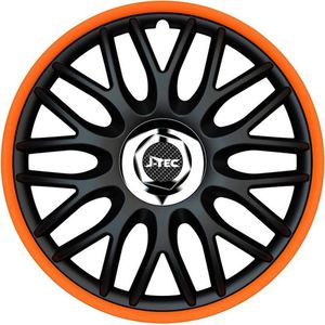 4-Delige J-Tec Wieldoppenset Orden R 14-inch zwart/oranje + chroom ring
