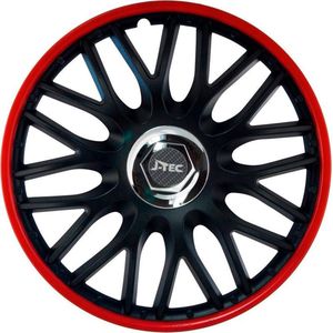 4-Delige J-Tec Wieldoppenset Orden R 15-inch zwart/rood + chroom ring