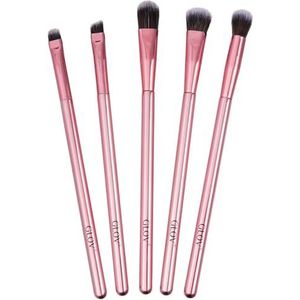 Oogmake-upkwasten, 5 stuks, professionele mengkwast, mini-kwast, plat, voor de ogen, oogschaduw, eyelinerkwast, zachte synthetische haren (roze)