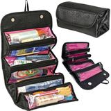 Roll-N-Go Toilettas - Compacte cosmetica tas - Voor op reis met 4 aparte vakken - Oprolbaar met sterke magneten - Zwart