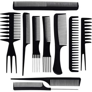 10-delige professionele kammenset in transparante etui zwart