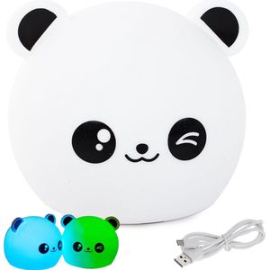 Panda Oplaadbare Nachtlampje - Led - RGB - Pletbestendig - Gemaakt van zacht siliconen - Miko the Panda - Usb aansluiting - Kindernachtlamp