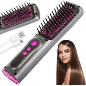 Stijltangborstel 2in1 elektrische usb - Draadloze stijlborstel - Stijltang - Warmteborstel föhn - Hetelucht borstel oplaadbaar - Haarverzorging - Universeel