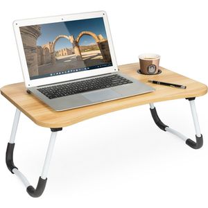 Bedtafels - Laptopstandaard - Laptoptafel - Schoottafel - Bedtafel -Walnoot - Opvouwbaar - Met bekerhouder - 60 x 40 x 27cm
