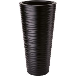 Form Plastic Plantenpot/bloempot Sahara Dunes Round - kunststof - zwart - D40 x H79 cm - met binnenpot
