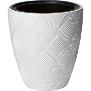Form Plastic Plantenpot/bloempot Flow - kunststof - ivoor wit - D40 x H42 cm - met binnenpot - rond