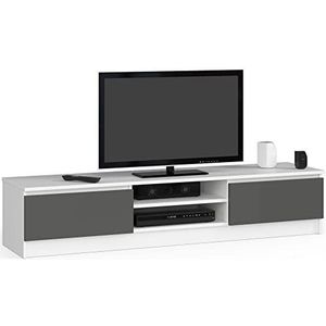 AKORD TV-commode K-160 | een open plank | 2 planken met klapdeuren links en rechts | H33 x B160 x D40 cm | Gewicht 30 kg | Kleur: wit/grafietgrijs