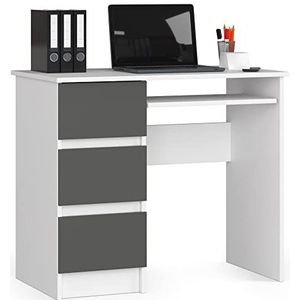 AKORD Schrijftafel, computertafel, werktafel, laptoptafel, kantoormeubel, 3 laden, links, scholierenbureau, computertafel, kinderbureau, werktafel, pc-tafel