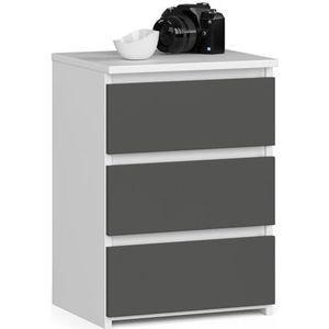 Nachtkastje CL3/40 met 3 Lades / AKORD Furniture Factory / Wit - Grafietgrijs / 40 x 57 x 35 cm