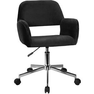 AKORD FD-22 Bureaustoel van fluweel, make-upstoel, ergonomische draaistoel, draaibaar, in hoogte verstelbaar, ergonomisch, zachte zitting, belastbaar tot 120 kg, zwart