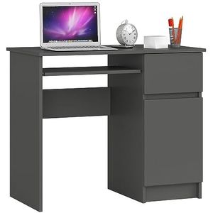 AKORD Piksel Bureau klein met schuifladen, bureautafel, computertafel met toetsenbordplank, lade en vak met deur, 90 x 77 x 50 cm (b x h x d), 30 kg, rechtskast, grafietgrijs