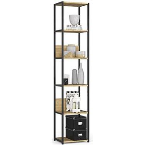 AKORD Boekenkast met 6 planken 40 cm breed | industrial/loftstijl | open | skeletconstructie | staand rek | hout / metaal | voor keuken, slaapkamer, kantoor | plank met metalen frame |
