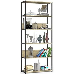 Industriële Boekenkast 80cm Zwart/Eik Artisan - Staand Loft Design met 6 Planken