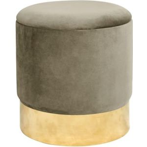 AKORD Fluwelen poef, goudkleurig voetenbankje, opbergruimte voor kleine voorwerpen, modern, velours gevoerd, decoratieve poef, metalen vloer, voor de woonkamer en slaapkamer, beige