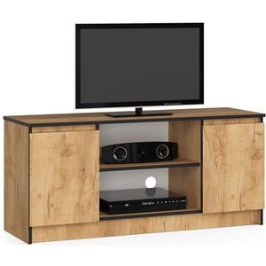 AKORD K-120 Televisiekast, open plank, 2 planken met deuren links en rechts, 55 x 120 x 40 cm (h x b x d), gewicht 30 kg, Craft Oak