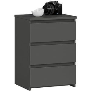Akord - Nachttisch in minimalistischer Optik CL3 in der Farbe Graphitgrau mit 3 Schubladen B40 x H57 x T35 cm
