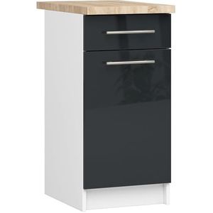 AKORD Keukenkast met werkblad - Oliwia S40, keukenonderkast met deur, lade en 2 legplanken, onderkast keuken, 40 cm breed, ABS-rand 18 mm, 46 x 40 x 85 cm, wit, grafiet glanzend