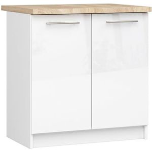 AKORD Keukenkast met werkblad - Oliwia S80, keukenonderkast met 2 deuren en 2 legplanken, onderkast keuken 80 cm breed, ABS-rand 18 mm, 46 x 80 x 85 cm, wit, glanzend wit