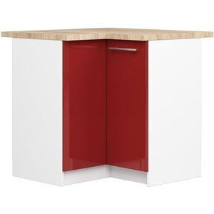 AKORD | Hoekkast met werkblad - Oliwia S90, keukenonderkast met 2 deuren en 2 legplanken, onderkast keuken 90 cm breed, ABS-rand 18 mm, 46 x 90 x 85 cm, wit, glanzend rood