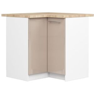 AKORD | Hoekkast met werkblad - Oliwia S90, keukenonderkast met 2 deuren en 2 legplanken, onderkast keuken 90 cm breed, ABS-rand 18 mm, 46 x 90 x 85 cm, wit, cappuccino glans