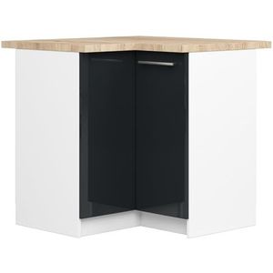 AKORD | Hoekkast met werkblad - Oliwia S90, keukenonderkast met 2 deuren en 2 legplanken, onderkast keuken 90 cm breed, ABS-rand 18 mm, 46 x 90 x 85 cm, wit, grafiet glanzend