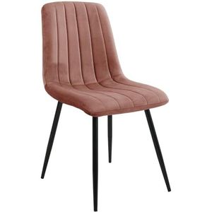 AKORD Eetkamerstoelen met fluweel, gevoerde stoel van velours, gewatteerde eetkamerstoel, eettafel met stalen poten, fauteuil woonkamer, fluwelen stoel, belastbaarheid: 125 kg, roze