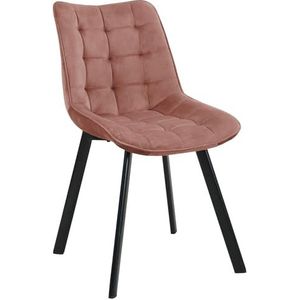 AKORD Eetkamerstoelen met fluweel, gevoerde stoel van velours, gewatteerde eetkamerstoel, eettafel met stalen poten, fauteuil woonkamer, fluwelen stoel, belastbaarheid: 125 kg, roze