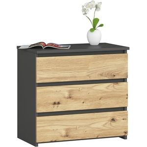 AKORD Commode CL-3 met 3 laden | voor de woonkamer slaapkamer kast kantoor studeerkamer | modern functioneel design | B 60 x H 57 x D 35 cm, gewicht 26 kg | grafietgrijs | Artisan eiken