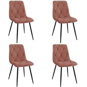 AKORD Eetkamerstoelen met fluweel, set van 4, gevoerde stoel van velours, gewatteerde eetkamerstoel, eettafel met stalen poten, stoel voor woonkamer, fluwelen stoel, belastbaarheid: 125 kg, roze