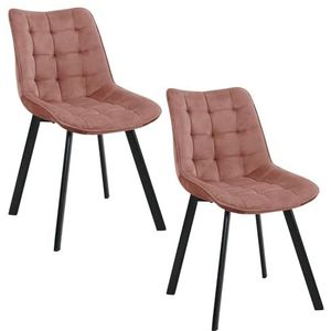 AKORD Eetkamerstoelen met fluweel, set van 2, gevoerde stoel van velours, gewatteerde eetkamerstoel, eettafel met stalen poten, fauteuil woonkamer, fluwelen stoel, belastbaarheid: 125 kg, roze