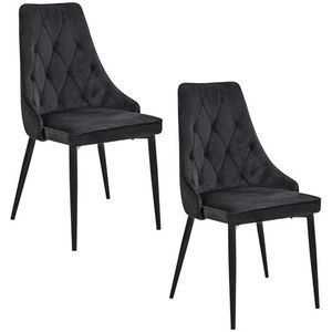 AKORD | Set van 2 eetkamerstoelen van fluweel | Fluwelen stoel | Gewatteerde stoel met stalen poten | Kaptafelstoel | Modern | Draagvermogen: 125 kg | Zwart