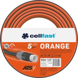 Cellfast ATSV ™ tuinslang 5-laags slang Waterslang tricot stof UV-bestendig 24 bar barstdruk (1/2 ""50m) Oranje