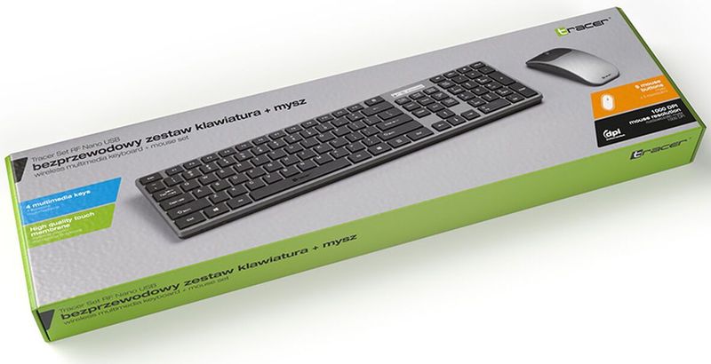 Tracer - RF Nano - Draadloos Toetsenbord en Muis Set - Zwart/Grijs - Slank Design