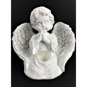 Engel - Hartje - Zittend - 4/20/ANG - LED - RGB - Polystone - Grafdecoratie - Beeld - Inclusief batterijen