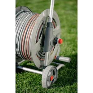 Relaxdays Slangenwagen, Tot 60 Meter, 4 Wielen Met Luchtbanden Slanghaspel Handmatig Tuinslanghouder Zwengel Bruin 2777321869