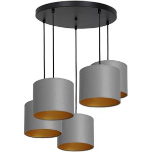 Euluna Hanglamp Soho, cilindrisch rond 5-lamps grijs/goud