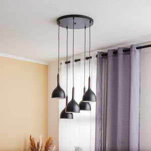 Euluna Hanglamp Noak 5-lamps rond zwart/hout natuur