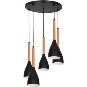 Euluna Hanglamp Muza rond 5-lamps zwart/wit/hout licht