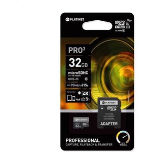 Platinet PMMSD32UIII 32GB microSDHC PRO Geheugenkaart met SD Adapter class10 U3