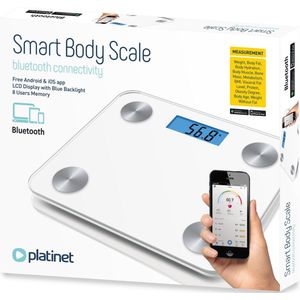 Platinet - PBSBTW - Slimme Bluetooth Personen Weegschaal - Wit - Max. 180 Kg