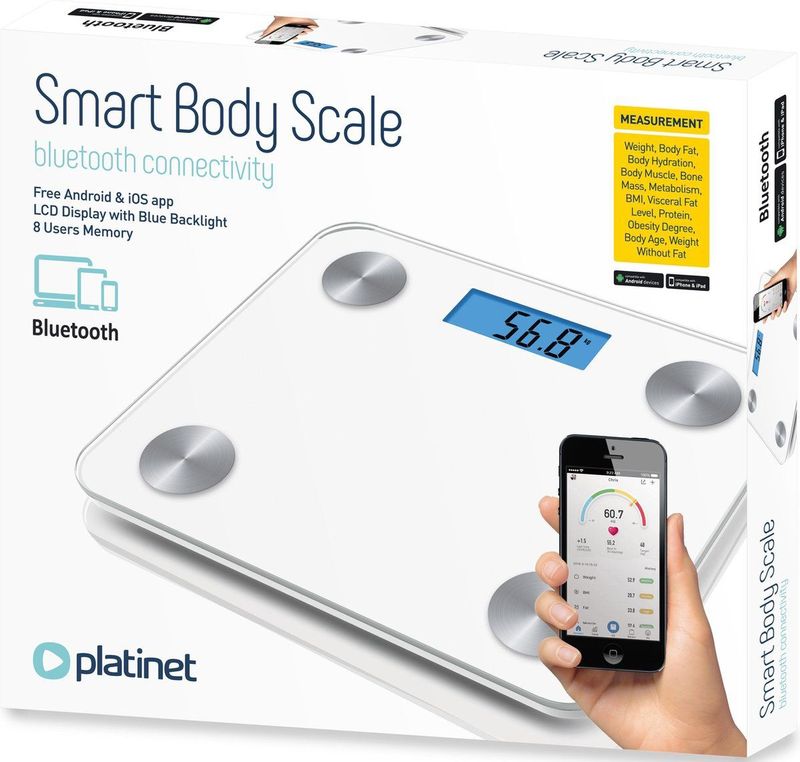 Platinet - PBSBTW - Slimme Bluetooth Personen Weegschaal - Wit - Max. 180 Kg